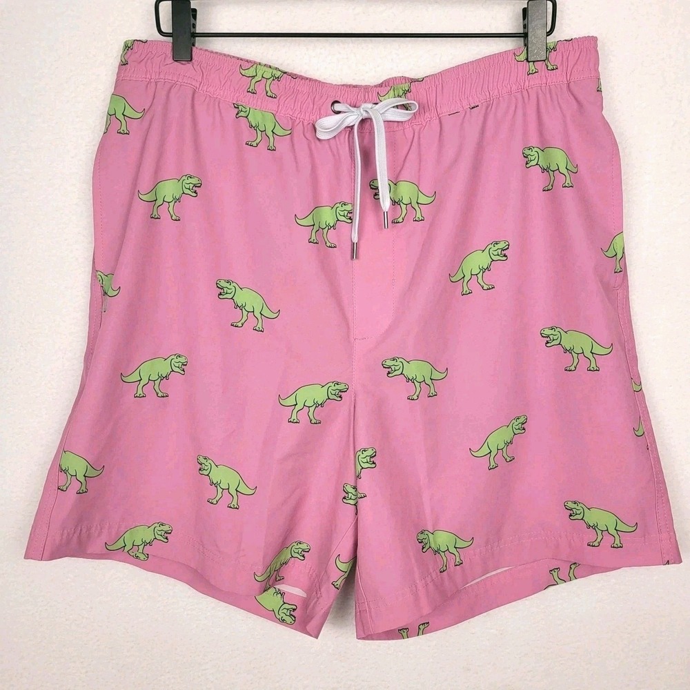 Sonoma Mens Swim Trunks L Pink Dinosaur Print Elastic Waist‎ Beach Preppy